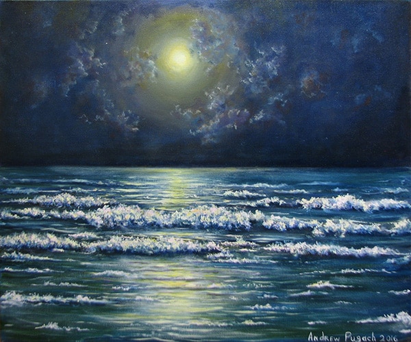 картина ночное море на выставке