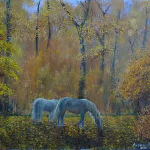 лошади в осеннем лесу