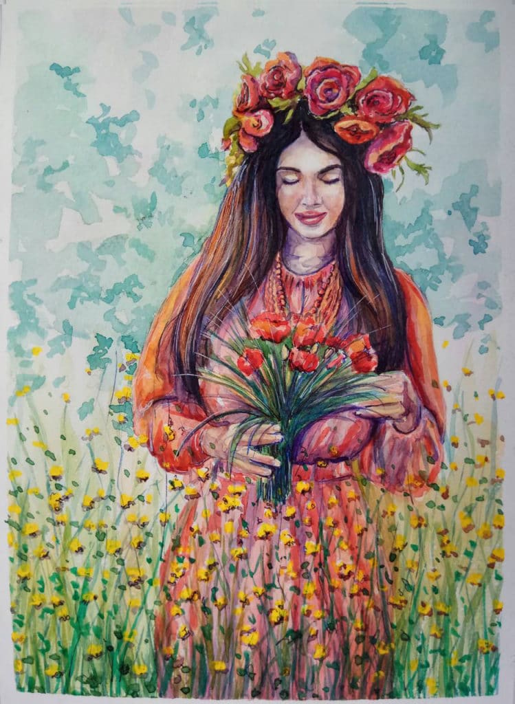 Watercolour: What Kind of Paint Is It? 9 девушка с букетом акварель